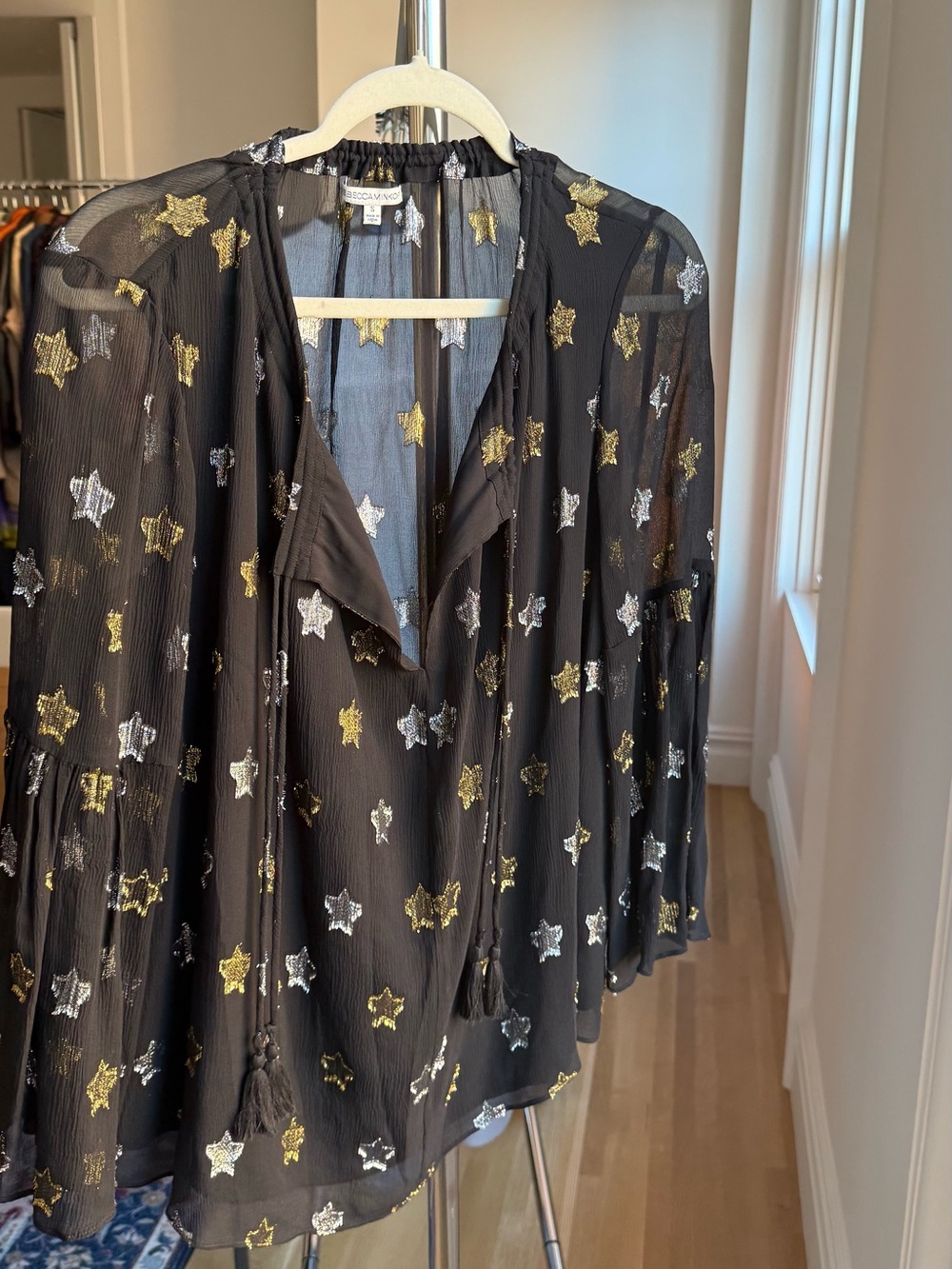 Rebecca Minkoff Derora Starry Metallic Silk Blend Top